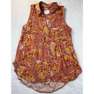 Vera for Anthropologie Top Womens Sz S Floral Buttondown Sleeveless Tank V-neck